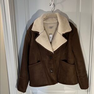 LOFT Brown Teddy Jacket with Cream Collar